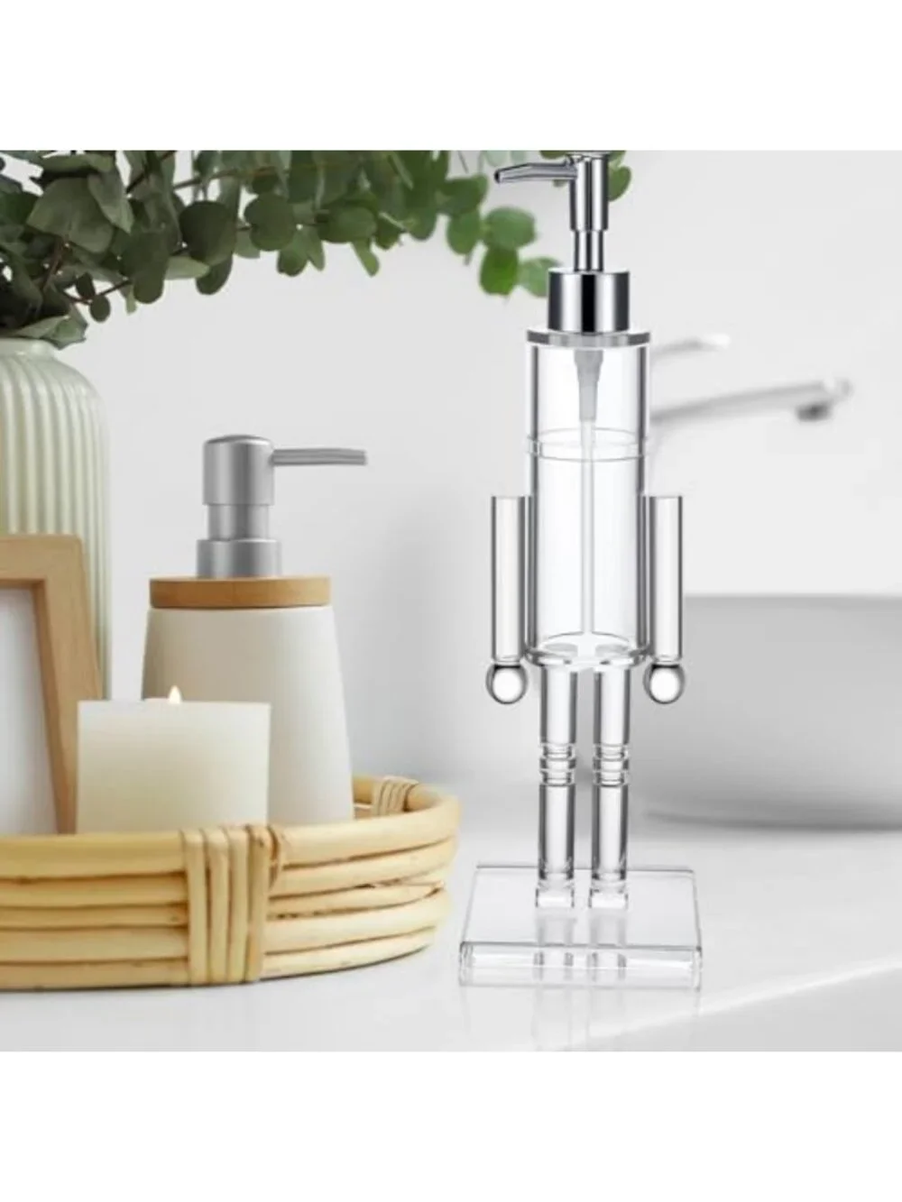 2 Pcs Christmas Soap Dispenser Set - Clear Acrylic Nutcracker Pump for Holiday